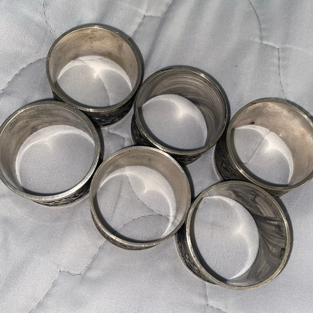Vintage Silver Pewter Round Napkin Rings Ring Set Of‎ 6